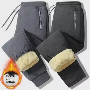 Мужские зимние брюки из овчины и бархата: Плотный, теплый, ветро- и водонепроницаемый материал, устойчивый к холоду в северо-восточном климате. M