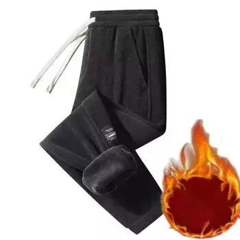 Мужские зимние брюки из плотного флиса больших размеров XXXXXL чёрный