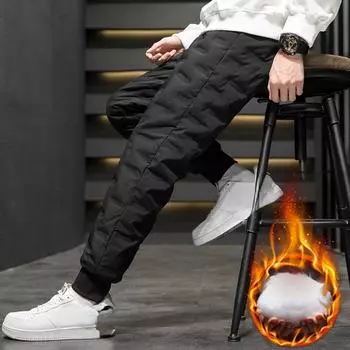 Мужские зимние брюки Повседневные брюки Свободные брюки большого размера Утепленные брюки со шнуровкой 5XL чёрный