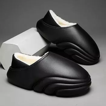 Мужские зимние домашние плюшевые тапочки женские уличные водонепроницаемые теплые кроссовки новые тапочки нескользящая домашняя обувь повседневная обувь для пар 36-37 чёрный