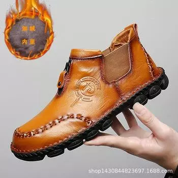 Мужские зимние флисовые ботинки Martin средней и высокой высоты, универсальные кожаные челси, флисовая обувь для активного отдыха большого размера 38