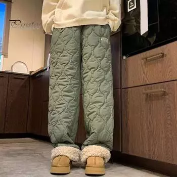 Мужские зимние флисовые брюки с плюшевой подкладкой, ветрозащитные термосвободные брюки с эластичной талией, широкие хлопковые брюки для повседневной носки на открытом воздухе M чёрный