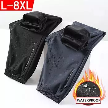 Мужские зимние флисовые брюки Тяжелые теплые повседневные водонепроницаемые спортивные штаны с толстой подкладкой для бега с карманами Мужские спортивные брюки больших размеров