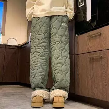 Мужские зимние флисовые брюки Yousheng, ветрозащитные термоштаны с плюшевой подкладкой, свободные брюки с эластичной талией, широкие хлопковые брюки для повседневной носки на открытом воздухе M зелёный