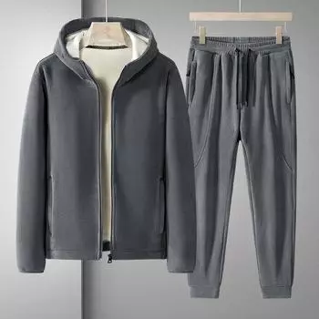 Мужские зимние флисовые и толстые брюки с капюшоном, двухсекционный спортивный модный повседневный костюм свободного размера M