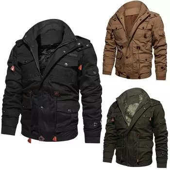 Мужские зимние флисовые куртки, теплое пальто с капюшоном, термальная толстая верхняя одежда, мужская куртка в стиле милитари M хаки