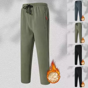 Мужские зимние флисовые повседневные брюки из утолщенной бархатной овечьей шерсти, спортивные штаны на шнурке с карманами XXXL чёрный