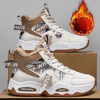 Мужские зимние флисовые теплые зимние ботинки для мужчин с высоким верхом и толстой подошвой, нескользящие повседневные кроссовки для активного отдыха на платформе из хлопка 39 хаки