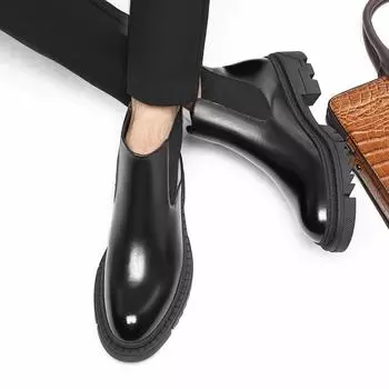 Мужские зимние хлопковые ботинки Martin: Британский стиль, кожа средней посадки, толстая подошва, модный дизайн в стиле мотоцикла