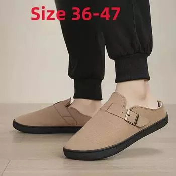 Мужские зимние хлопковые тапочки: Размеры 45-47, плюс бархатная подкладка, полутапочки, широкий крой, плотные и теплые для использования в помещении. 36 коричневый