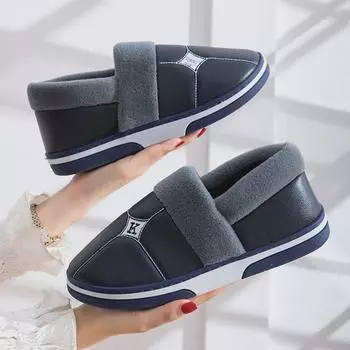 Мужские зимние хлопковые тапочки с кожаным каблуком, толстой подошвой для использования в помещении и на улице, женские вышитые парные тапочки большого размера. 40-41, runs small