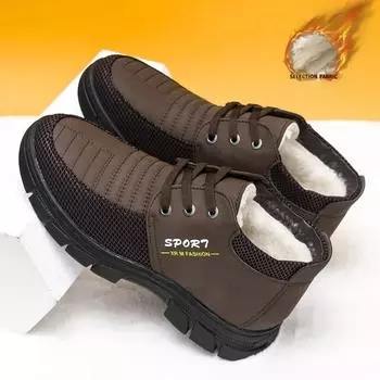 Мужские зимние короткие ботинки с мягкой подошвой, нескользящие, плюшевые, теплые, удобные, зимние ботинки для спорта на открытом воздухе, повседневная хлопковая обувь для путешествий 2024 39 темно-коричневого