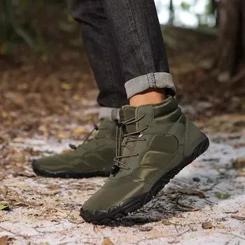 Мужские зимние короткие ботинки с подкладкой из искусственного меха, нескользящие зимние ботинки, теплая повседневная обувь с высоким берцем для мужчин, походные ботинки с подкладкой из флиса 47 чёрный