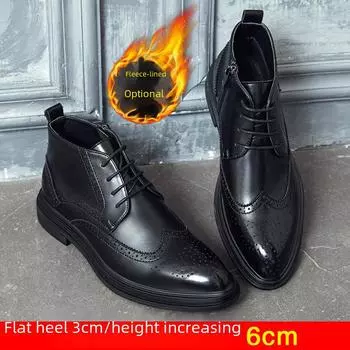 Мужские зимние кожаные ботинки-броги средней высоты с бархатом — элегантные ботинки «Челси» и ботинки «Мартин» из натуральной кожи. 39