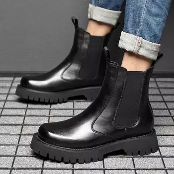 Мужские зимние кожаные ботинки челси с бархатной подкладкой - толстая подошва в стиле Martin 42