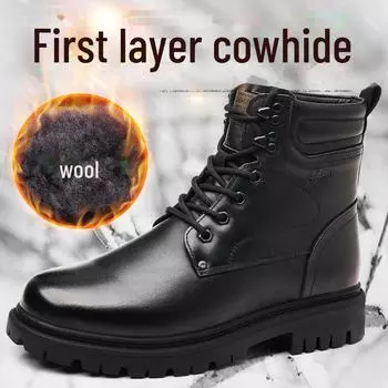 «Мужские зимние кожаные ботинки для снега с подкладкой из воловьей кожи и высоким верхом» 37 чёрный