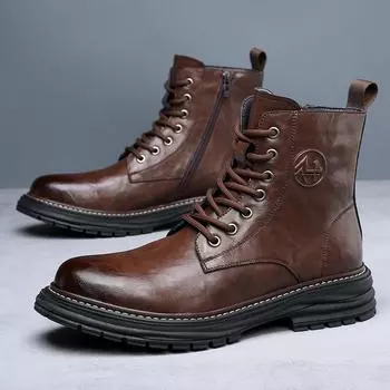 Мужские зимние кожаные ботинки Martin: Модные высокие кеды на толстой подошве в стиле ретро-британского британского стиля с бархатом. 40