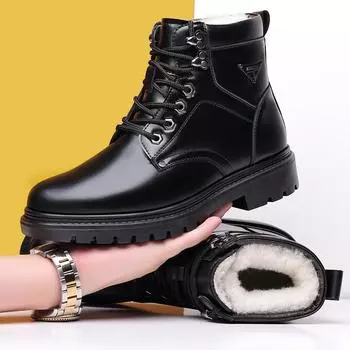 Мужские зимние кожаные ботинки с хлопковой подкладкой и высоким берцем: Теплые, стильные и повседневные ботинки Martin. 44