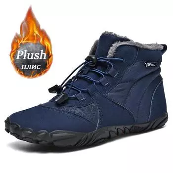 Мужские зимние кожаные ботинки женские уличные ботильоны модные водонепроницаемые туфли плюшевые удобные кроссовки прогулочная обувь для пары 35 чёрный