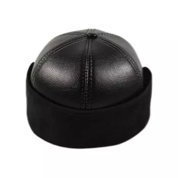 Мужские зимние кожаные шапки-утконосы с теплыми наушниками для людей среднего и пожилого возраста woolen cloth чёрный