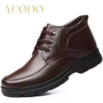 Мужские зимние кожаные теплые и плюшевые нескользящие ботильоны, размеры 38–48, зимние кожаные ботинки для мужчин 48 чёрный