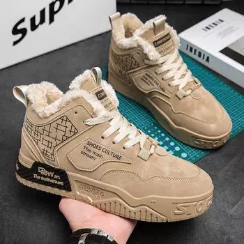 Мужские зимние кроссовки на подкладке из искусственного меха, уличная противоскользящая спортивная обувь с флисовой подкладкой, повседневная теплая зимняя обувь, мужские кроссовки из искусственной кожи на шнуровке