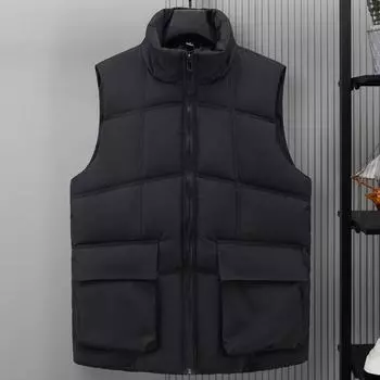 Мужские зимние куртки больших размеров M-5XL с капюшоном, новая мода, воротник-стойка, толстый теплый жилет, мужская парка без рукавов в корейском стиле M чёрный