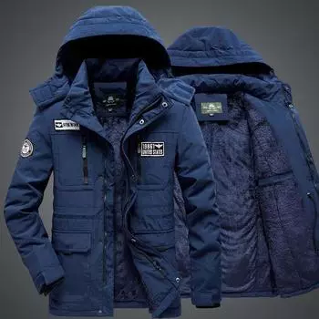 Мужские зимние куртки Верхняя одежда Зимняя парка Куртка мужская утепленная с капюшоном Пальто повседневная теплая ветровка XXXXL светло-синий