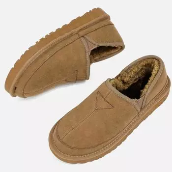 Мужские зимние мокасины с подкладкой из искусственного меха, зимние сапоги из искусственной замши, теплая и удобная домашняя обувь для отдыха на открытом воздухе, нескользящие короткие ботинки для ходьбы, обувь для мужчин 40 чёрный