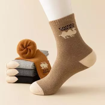 Мужские зимние носки средней длины с бархатной подкладкой — теплые, толстые и морозостойкие для мужчин среднего и старшего возраста One Size чёрный