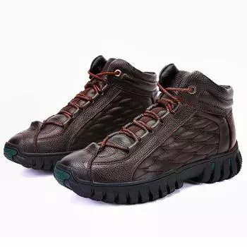Мужские зимние новые деловые повседневные теплые кожаные туфли на меховой подкладке, уличные зимние ботинки для мужчин, высокие противоскользящие походные кроссовки на флисовой подкладке 38