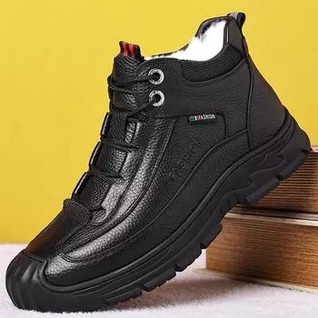 Мужские зимние новые деловые повседневные теплые кожаные туфли на меховой подкладке, уличные зимние ботинки для мужчин, высокие противоскользящие походные кроссовки на флисовой подкладке
