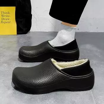 Мужские зимние новые домашние плюшевые тапочки, удобные, с мягкой подошвой, для шеф-повара, водонепроницаемые, теплые, из хлопка, волочащиеся женские тапочки для дома для мужчин 36-37 чёрный