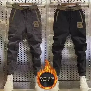 Мужские зимние облегающие брюки-шаровары из бархата — повседневные, стильные спортивные брюки Nine-Point для весны и осени M