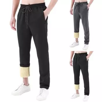 Мужские зимние однотонные повседневные брюки из утолщенного бархата, модные мужские спортивные брюки на шнурке XXXL