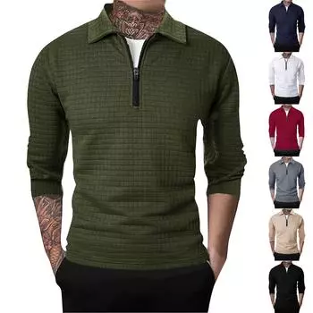 Мужские зимние однотонные топы с полумолнией и лацканами, мужские повседневные клетчатые топы L армия зеленый