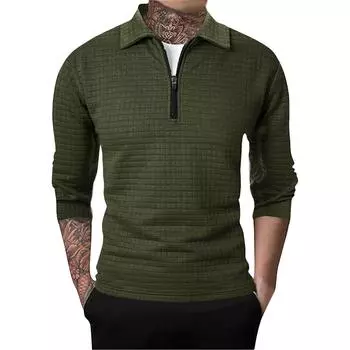 Мужские зимние однотонные топы с полумолнией и лацканами, мужские повседневные клетчатые топы M темно-синий