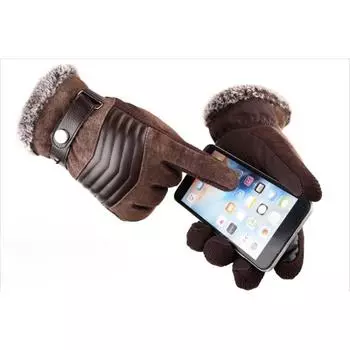 Мужские зимние перчатки для сенсорных экранов, для езды на велосипеде в холодную погоду, теплые, плотные, флисовые, теплые, однотонные перчатки чёрный