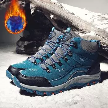Мужские зимние плюшевые ботильоны, женские водонепроницаемые плюшевые зимние ботинки, мужская походная обувь, уличные кроссовки, треккинговые ботинки для пары 35 синий