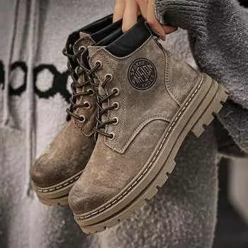 Мужские зимние плюшевые ботинки на шнуровке, новые стильные мужские ботинки, высококачественные мужские низкие ботинки из кожи для мужчин, мотоциклетные ботинки 36