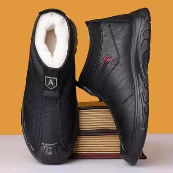 Мужские зимние плюшевые теплые зимние сапоги, водонепроницаемые кожаные сапоги 38