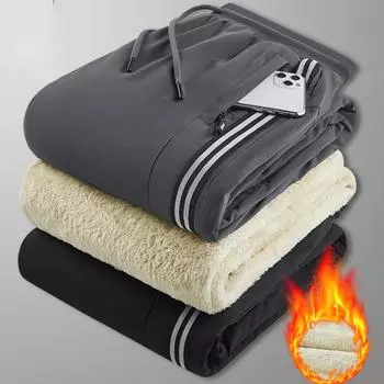 Мужские зимние плюшевые толстые флисовые спортивные штаны термоштаны повседневные брюки ветрозащитные теплые спортивные штаны из овечьей шерсти M чёрный