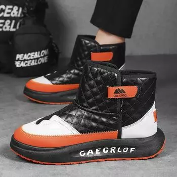 Мужские зимние плюшевые высокие ботинки для снега, модные и повседневные, ультратонкая волокнистая кожа, верх из пуха, приподнятая плоская подошва, размер 39-44 39