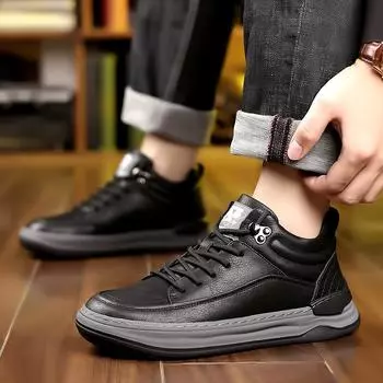 Мужские зимние плюшевые зимние ботинки в винтажном стиле, мужские кроссовки на шнуровке, прогулочная обувь, молодежные повседневные кроссовки из натуральной кожи для активного отдыха 38