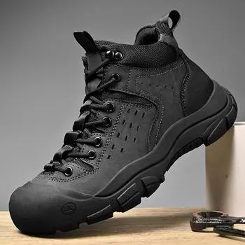 Мужские зимние походные ботинки, толстая подошва, нескользящие, закрытый носок, большой размер 46 43 чёрный