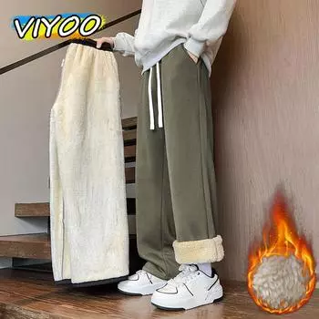 Мужские зимние повседневные брюки из плотного бархата, прямые брюки, спортивные штаны, флисовые спортивные штаны, одежда для активного отдыха в Корейском стиле M чёрный