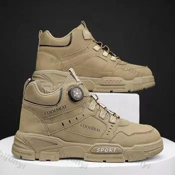 Мужские зимние повседневные кроссовки на платформе для мужчин, осенние рабочие защитные ботинки на платформе с вращающимися кнопками, модные ботильоны для спорта на открытом воздухе 39 чёрный