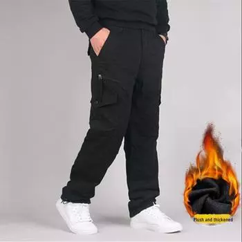 Мужские зимние повседневные рабочие брюки Plus Velvet с несколькими карманами - модные, большие размеры, плотные брюки 5XL