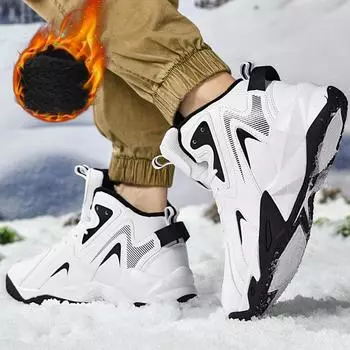 Мужские зимние повседневные туфли большого размера средней поддержки с толстой подошвой, со шнуровкой, для зимних видов спорта, теплые баскетбольные туфли 50