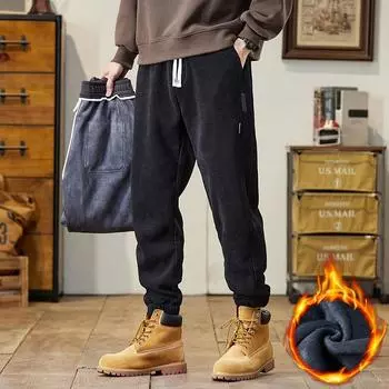 Мужские зимние прямые брюки, удобные теплые брюки, брюки на шнуровке 5XL